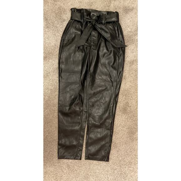 Express Black Faux Leather Ankle High Rise Paperbag Pants,4R - Picture 4 of 10